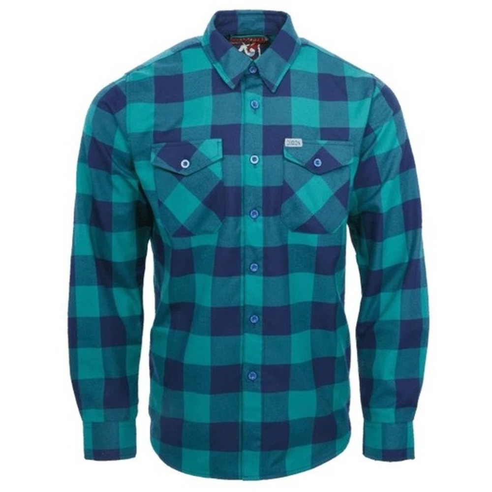 Dixxon‎ Niagara Flannel Shirt Mens Size Large Green Navy Plaid Biker Grunge Rock